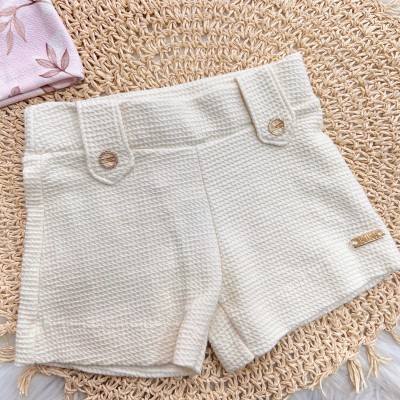 Conj. Blusa Folhagem  Manga Longa com Tule e Short - Rosa e Off White